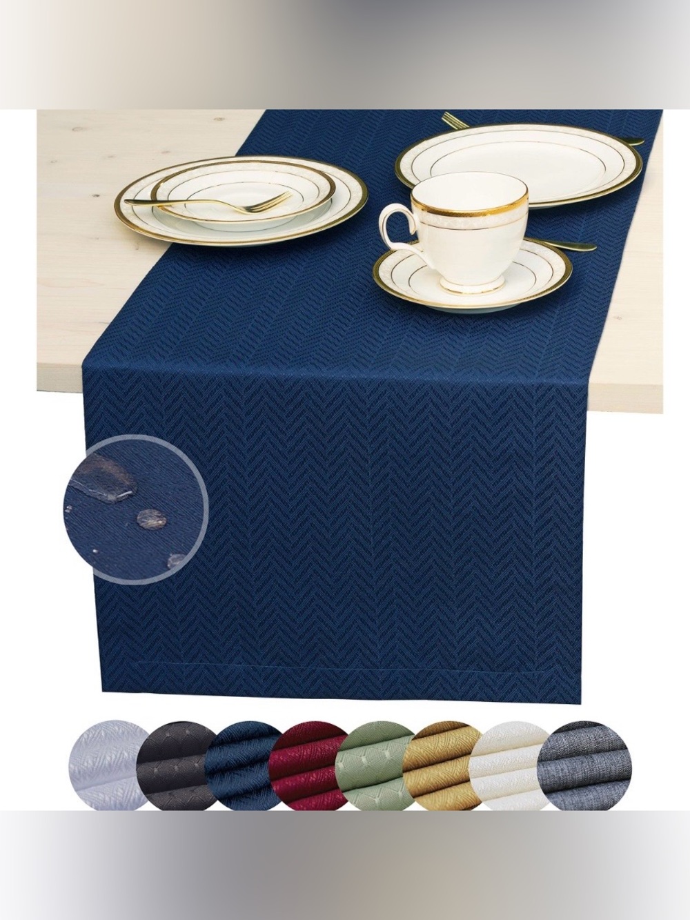 Solid Navy Blue Table Runner Waterproof 14x90”
